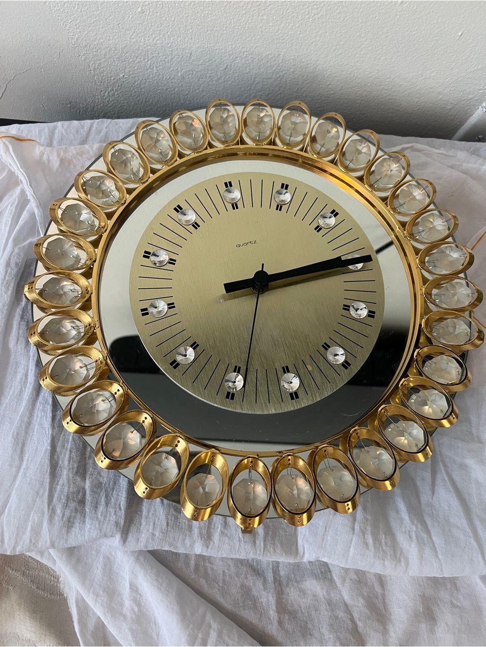 Hollywood Regency Gold And Crystal Clock